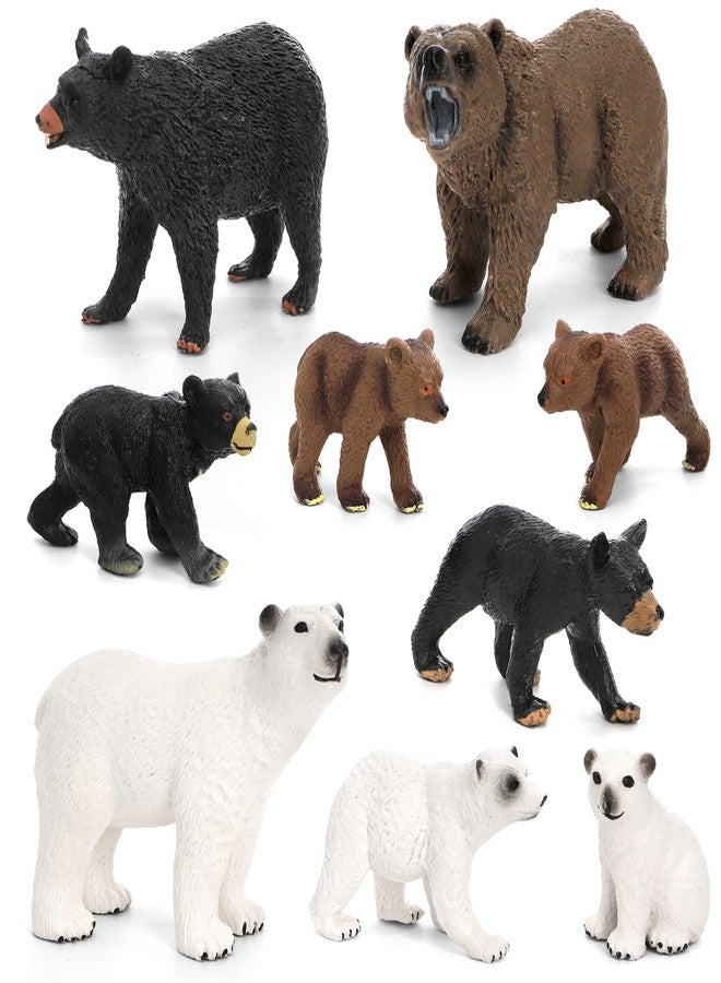 ZENFUN 9 Piece Bear Figurines, Realistic Forest Animals, Bear Family Figures Set Include Polar Brown Black Bears and Cubs, Cake Toppers Christmas Birthday Gift - Image 1